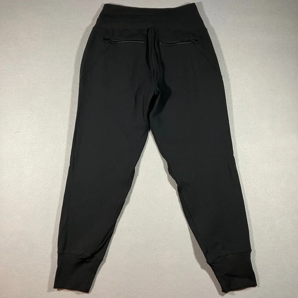 Athleta Black High Rise Ribbed Jogger Pants Zipper Pockets SP Active Athleisure